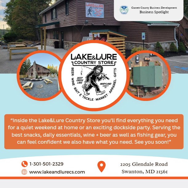 Todays Business Spotlight 📣 is on Lake & Lure Country Store!
Visit them at www.lakeandlurecs.com or Lake&Lure Country Store 
Follow us to see more daily Garrett County Business Spotlights!
If you are interested in having your business featured contact Connor Norman at cnorman@garrettcountymd.gov. #businessdevelopment #garrettcountymd